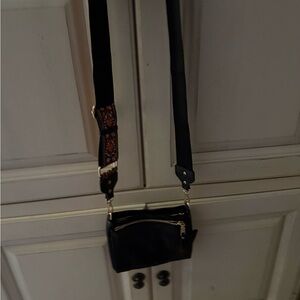Black Crossbody Bag with Decorative Strap - Unbranded